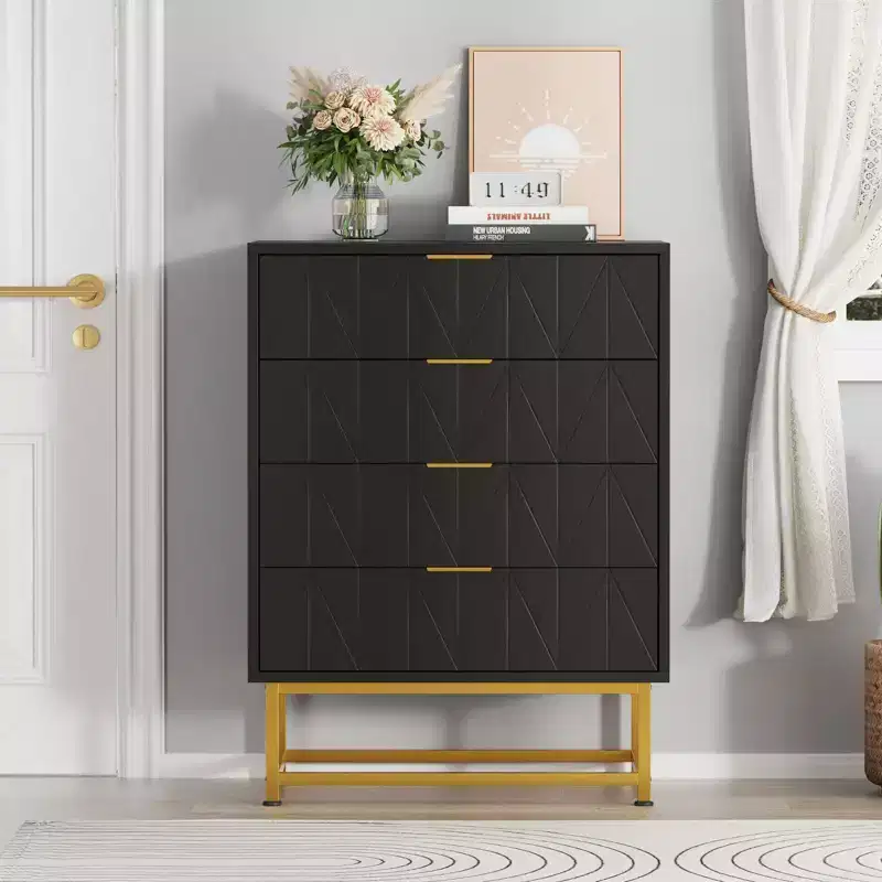 Coolmee 4 Drawer Dresser, Modern Dresser Drawers, Drawer Organizer with Metal Legs, Storage Chest Cabinet for Bedroom, Living Room, Hallway, Closet