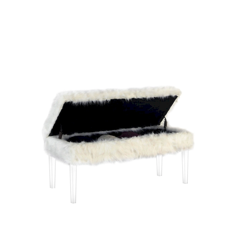 HomeRoots 42 Gray and Clear Upholstered Faux Fur Bench with Flip top