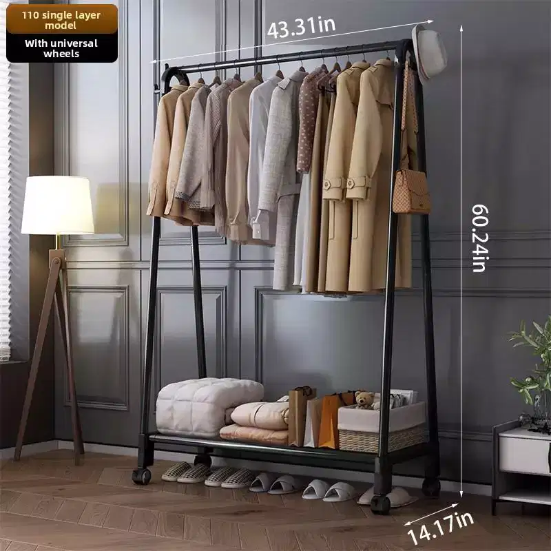 Heavy Duty Clothes Rack, Single Rod Clothing Rack with Wheels, Rolling Garment Rack for Hanging Clothes for Bedroom, Living Room & Boutique