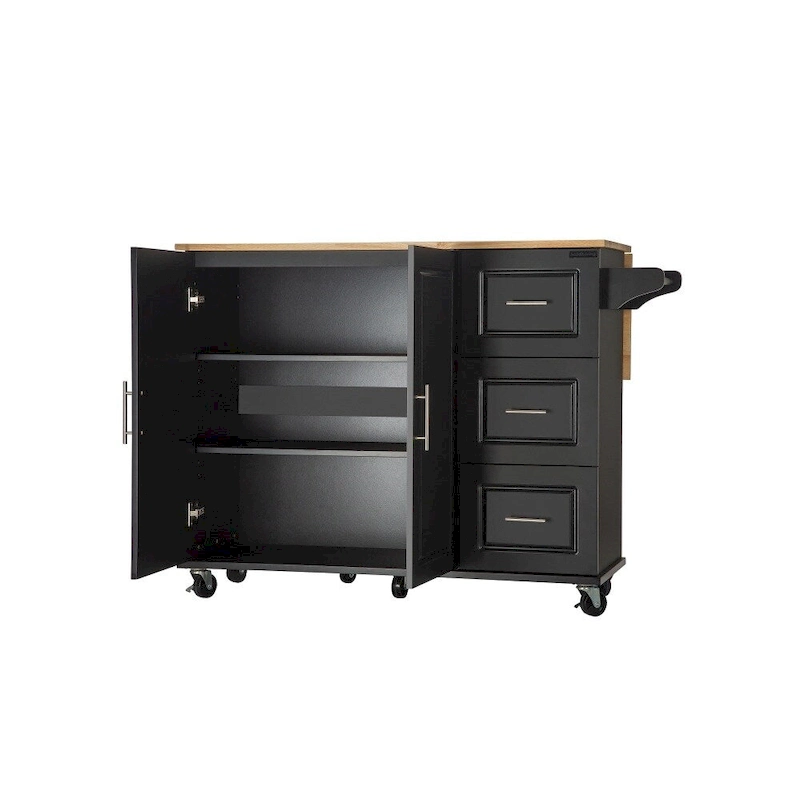 Mobile Kitehcn Island with Extensible Table Top and Adjustable Shelf