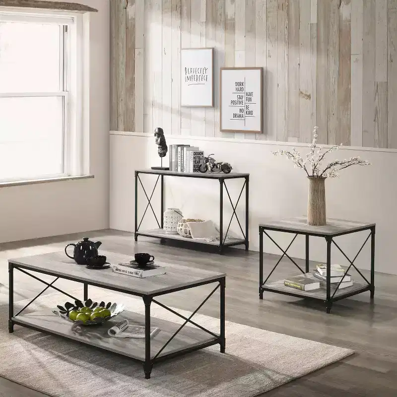HOMES: Inside + Out 3pc Rosslea Coffee Table and 2 End Tables Set Black/Gray