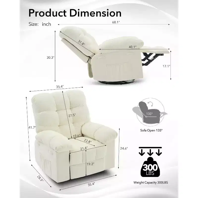 Rocker Chair for Adults, Overstuffed Large Manual Recliner Glider, Nursery Rocking Chairs, Comfy Soft Fabric Living Room