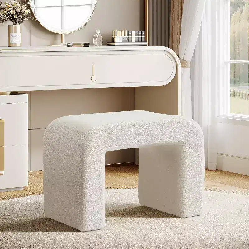 Lantine Modern Vanity Stool, Upholstered Ottoman, Arched Sofa Footrest for Living Room, Shoe Stool for Entryway, Fully Assembled