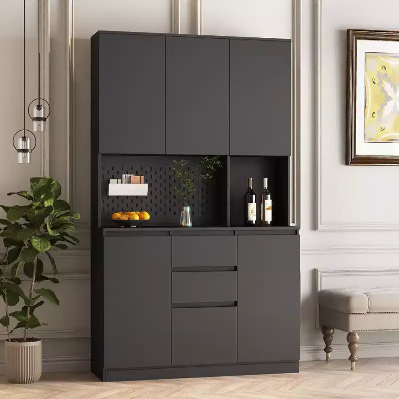 Okak 74 Freestanding Buffet Cabinet with Storage, Sideboard Cabinet Modern Pantry Cabinet with Microwave Stand & Charging Station