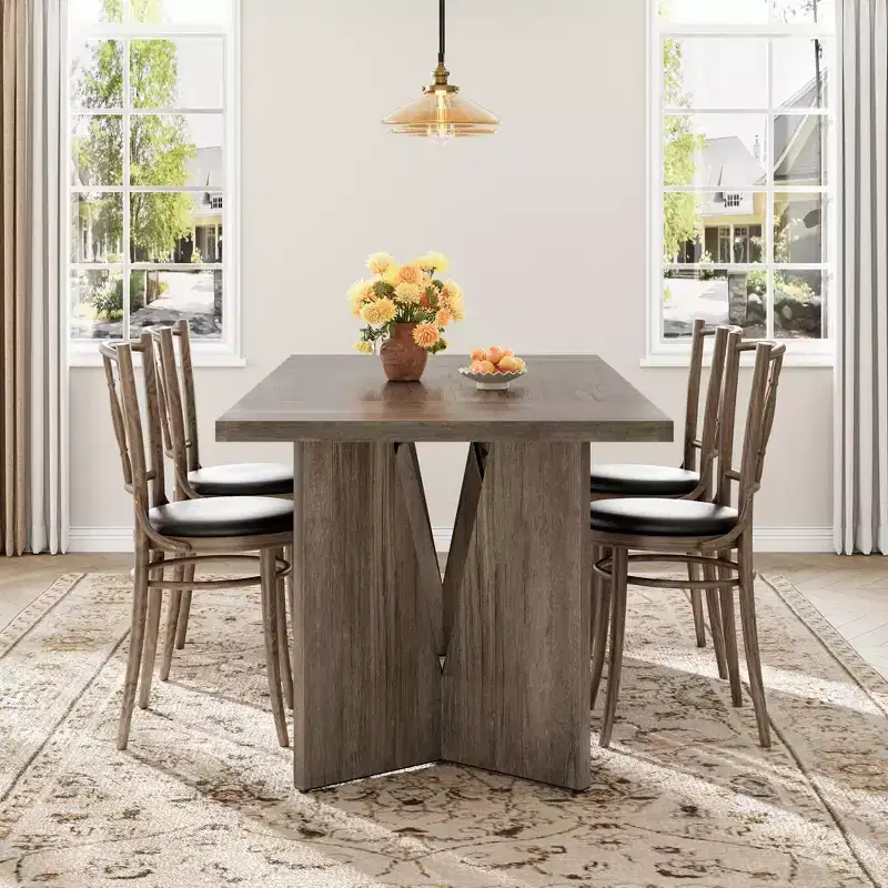 71 Inch Rectangular Dining Table for 6, Rustic Farmhouse Tall Kitchen Table with Large Tabletop, Long Wooden Dining Room Table with Heavy Duty Legs