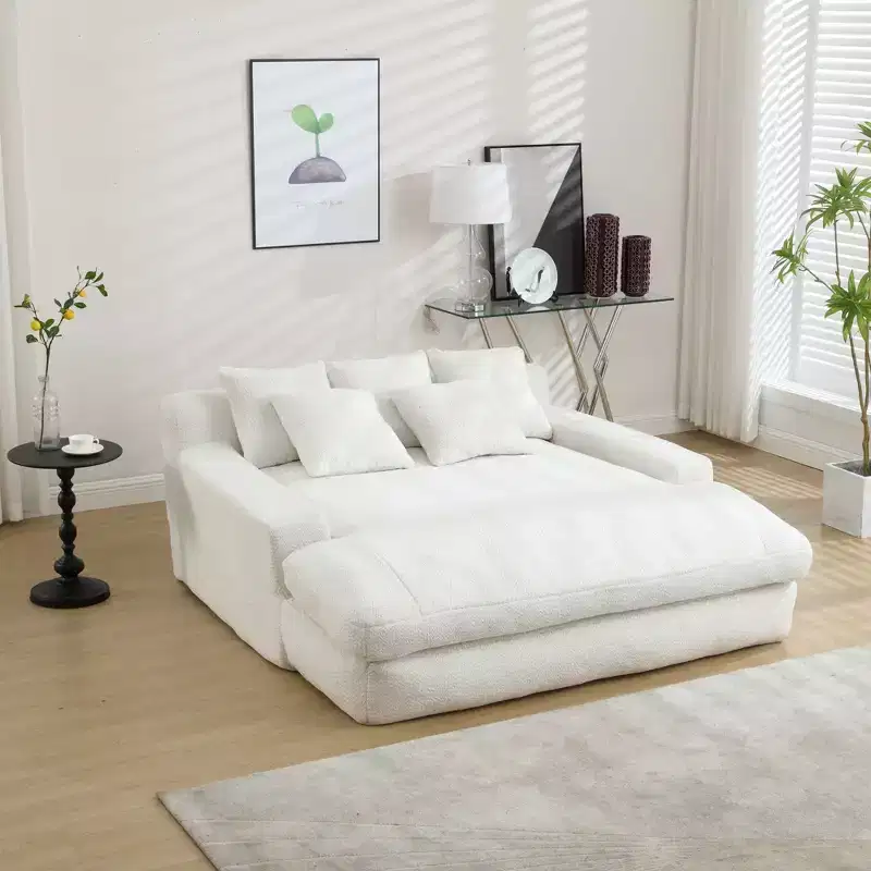 Luxurious Deep-Seat Sofa for Two: Chenille Fabric and 5 Back Pillows