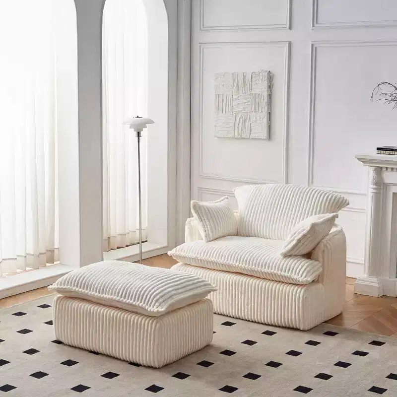 Convertible Compressed Sofa Chair with Ottoman, Modern Corduroy Fabric Armchair for Small Spaces, Living Room, Dorm, or Apartment