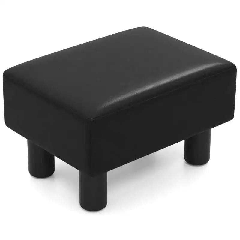 PU Leather Ottoman Rectangular Footrest, Small Stool with Padded Seat, White/Black/Red