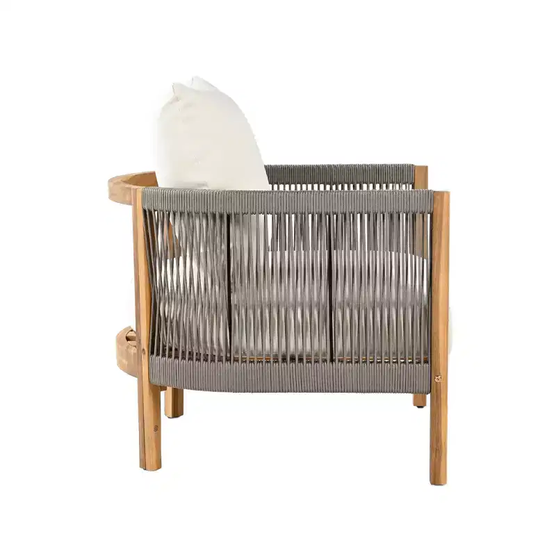 Christopher Knight Home Celeste Patio Rope Weaving Acacia Wood Upholstered Club Chair (Set of 2)