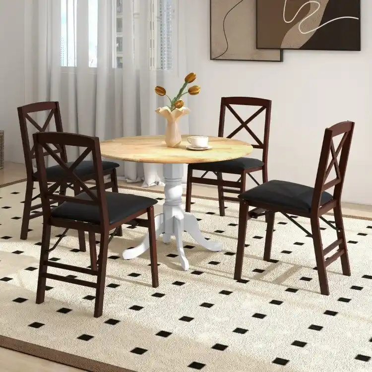 Wooden Dining Table with Round Tabletop and Curved Trestle Legs - 39.37 x 39.37 x 28.74