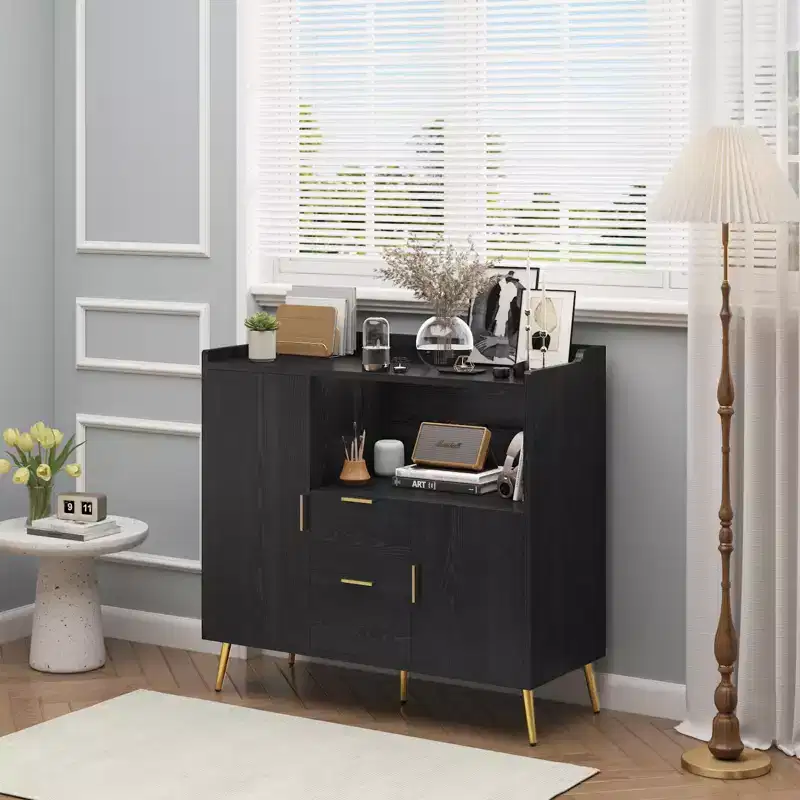 Large Kitchen Storage CabinetWooden Farmhouse Buffet Sideboard with 2 Drawers and 2 Doors,