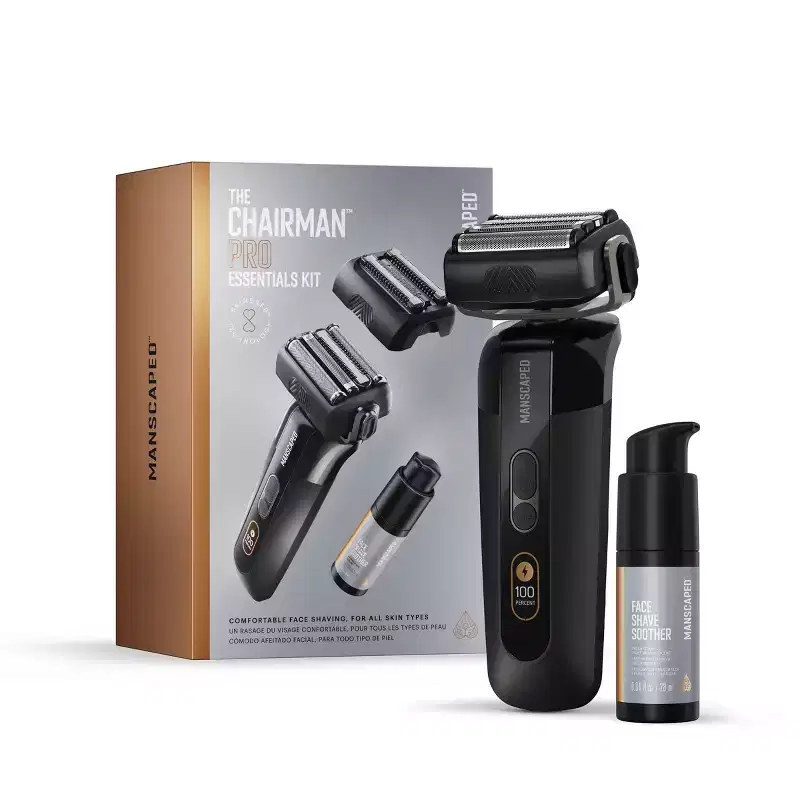 Manscaped The Chairman Pro Essentials Kit, Electric Foil Face Shaver and SkinSafe Stubble Trimmer with Soothing Aftershave Serum