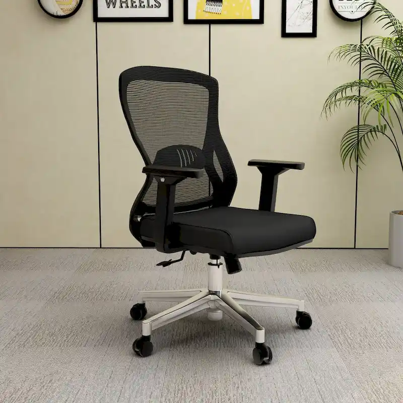 Cotton Office Chair with Mesh Mid-Back