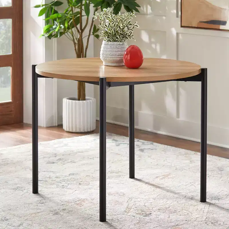 Mid-Century Modern Round Dining Table Oak/Black
