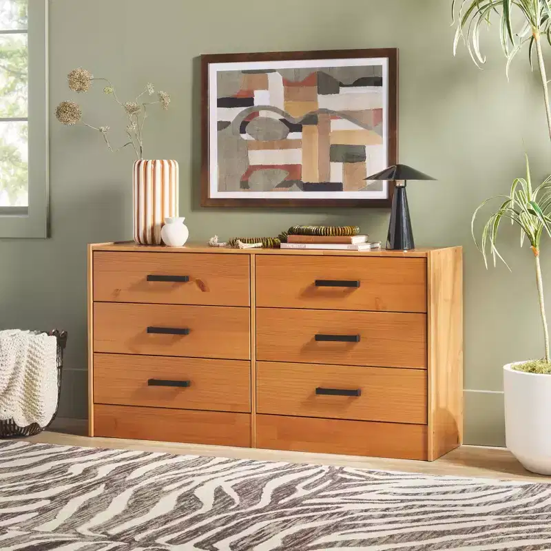 Modern Easy Assembly Solid Wood 6 Drawer Dresser for Bedroom Storage