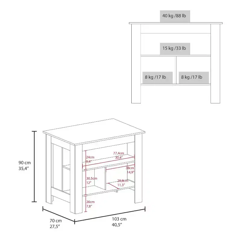 HomeStock 35.4 in.H Mahogany Wood Kitchen Islands for Modular Kitchen with 2 Shelves