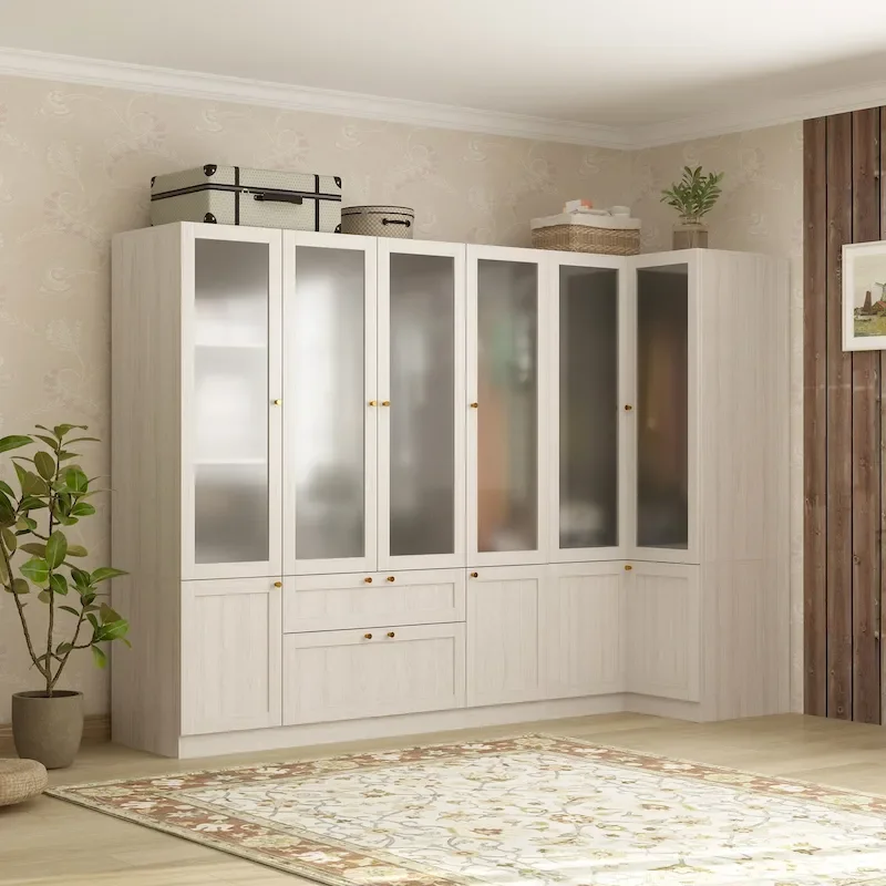 Modern Glass Door Wardrobe:Storage Clo Solution Armoire