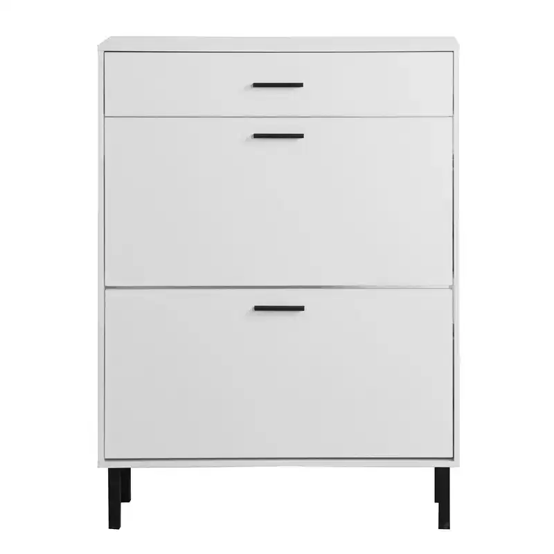 Shoe Cabinet, Freestanding Shoe Rack Storage Organizer with Drawers & Metal Legs, Modern Shoe Storage Cabinet with 2 Flip Drawers for Entryway