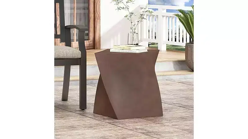 Outdoor Concrete Side Table – Modern Twisted Cube Design