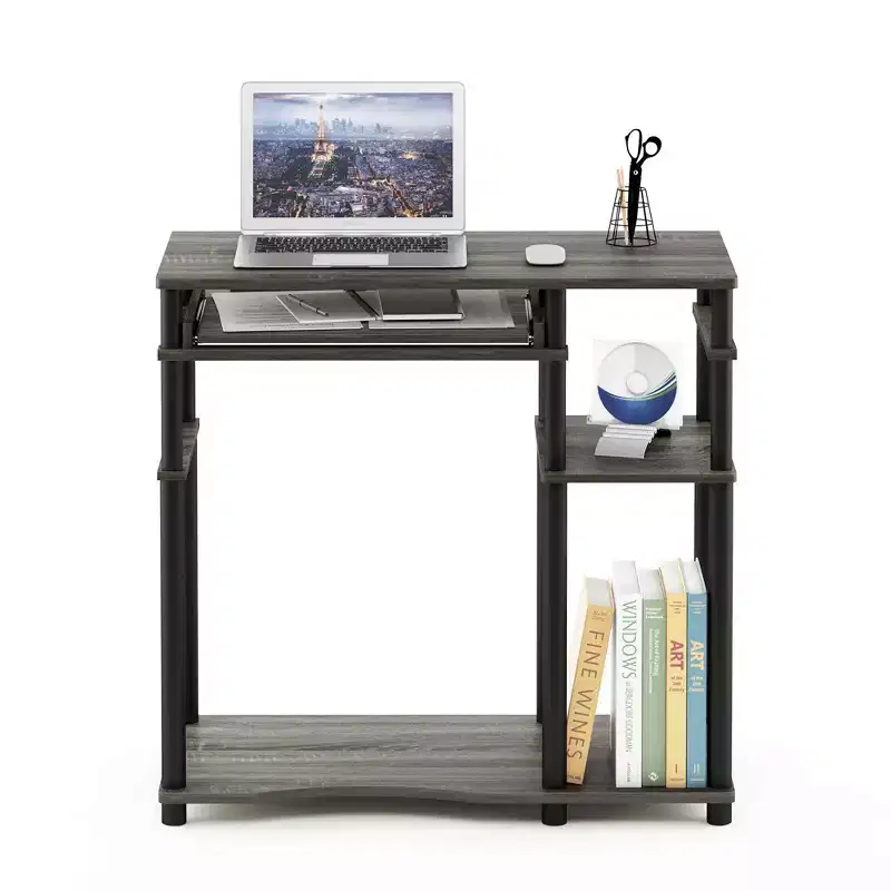 Furinno Industrial Computer Desk Home Office Workstation Study Wrting Tabel w/Keyboard Tray & Open Storage Shelf,French Oak/Black