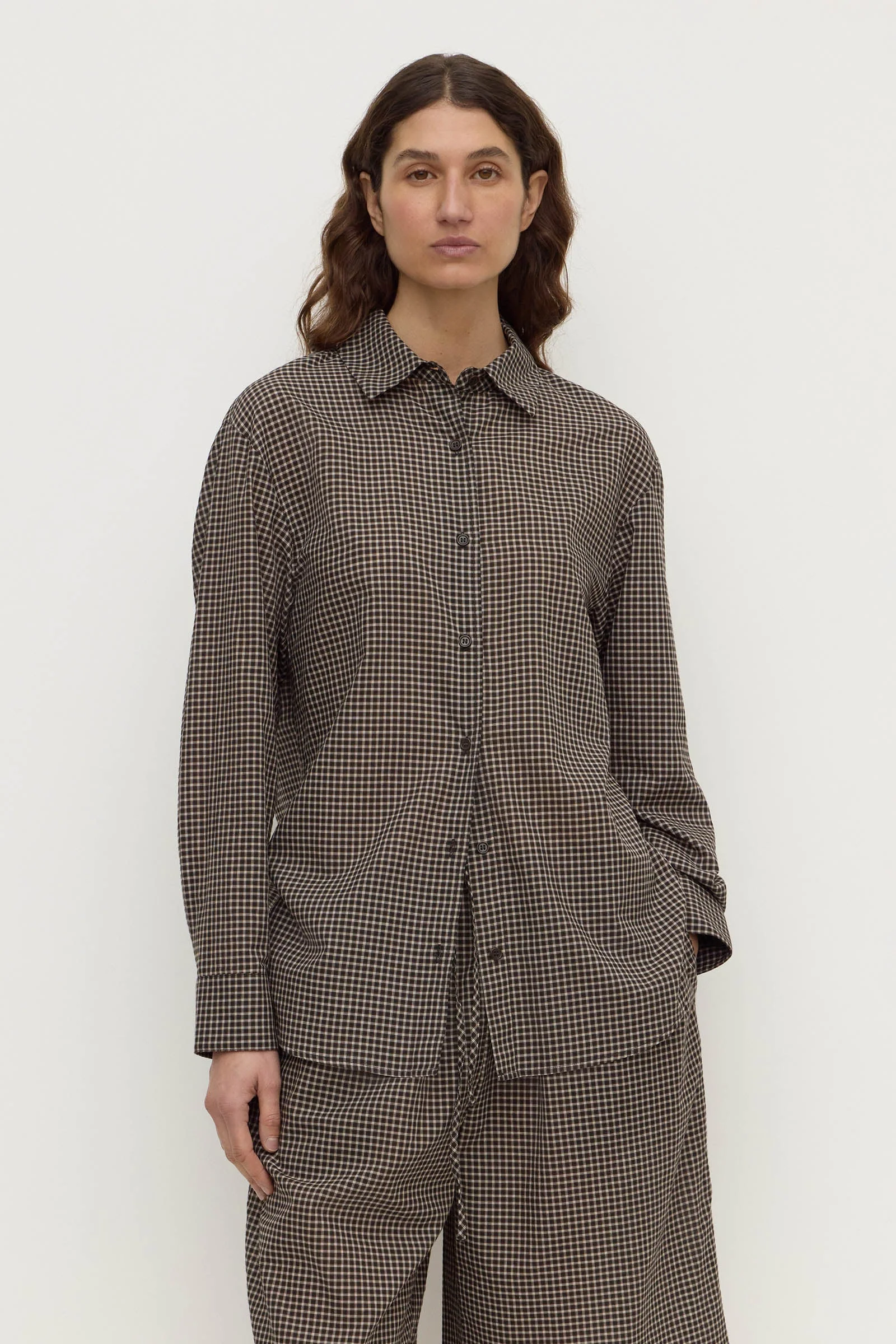 Brown Black Check Long Sleeve Shirt