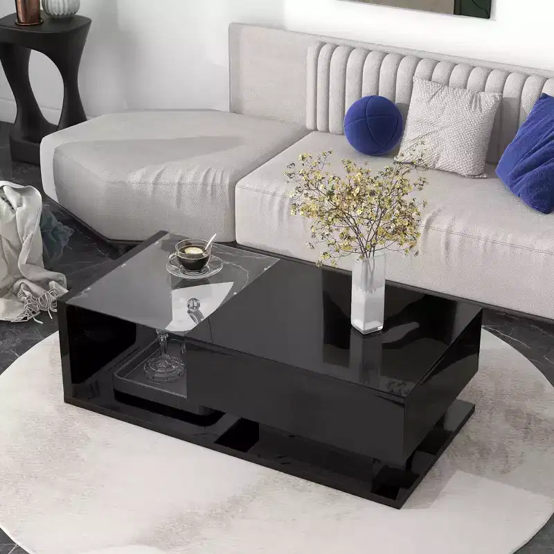 Modern Coffee Table with Drawer,Square Accent Center Sofa Table, Wooden Cocktail Tea Table with Storage Shelves for Living Room, Office