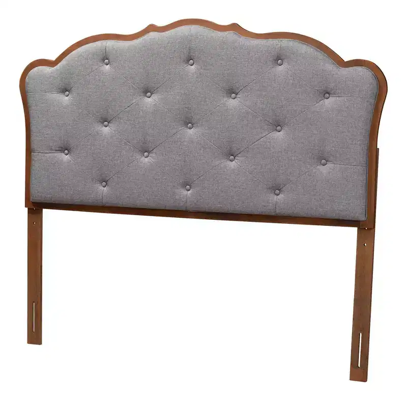 Queen Fabric and Wood Headboard Gray/Walnut Brown