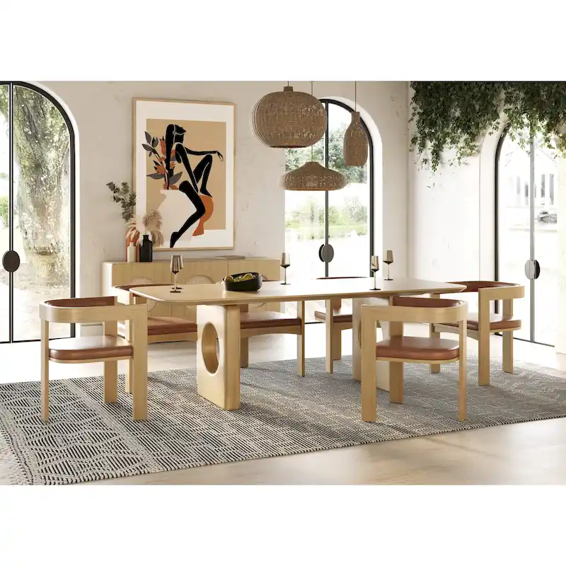 Modern White Oak Dining Table, Rectangular Solid Wood Top, Contemporary Style for Dining Room