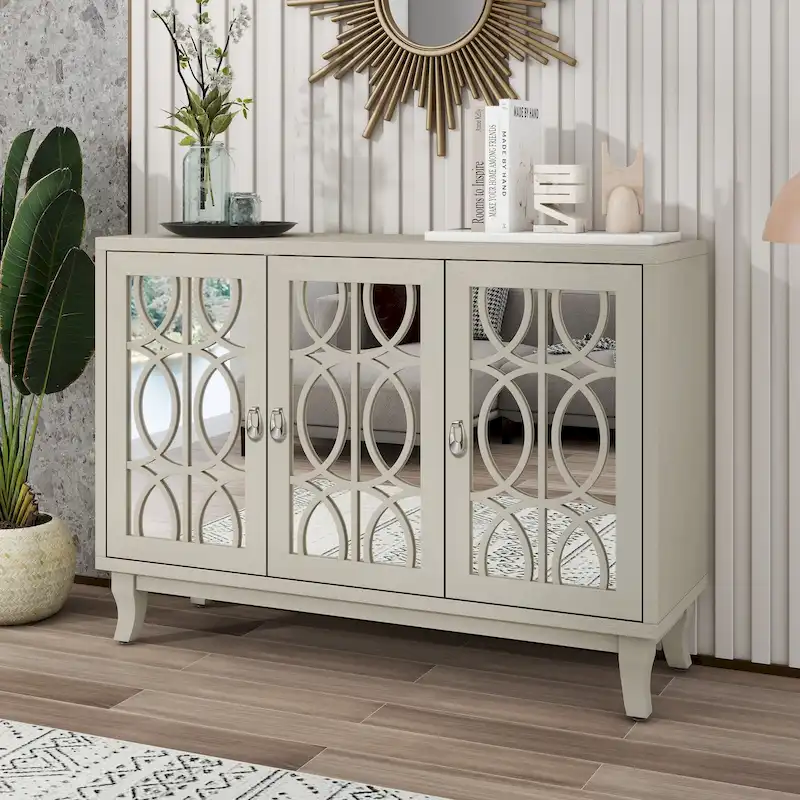 MDF & Pine Mirrored 3-Door Sideboard Buffet Cabinet