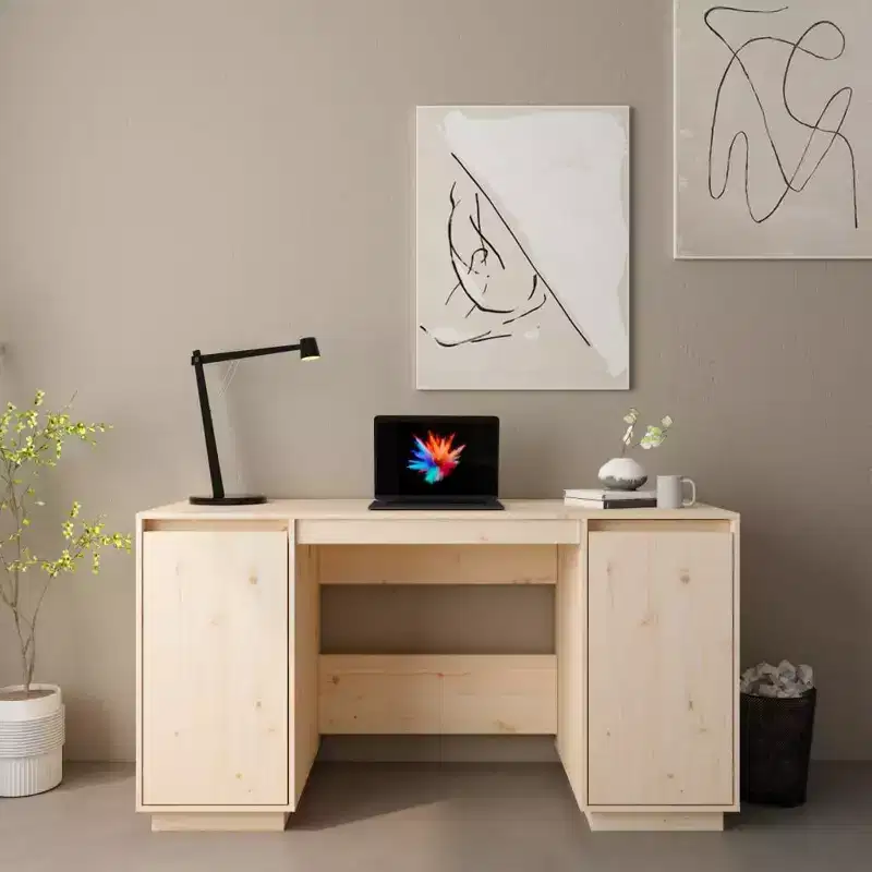 vidaXL Desk Natural Wood Solid Pine Wood Regular Desk Rectangular