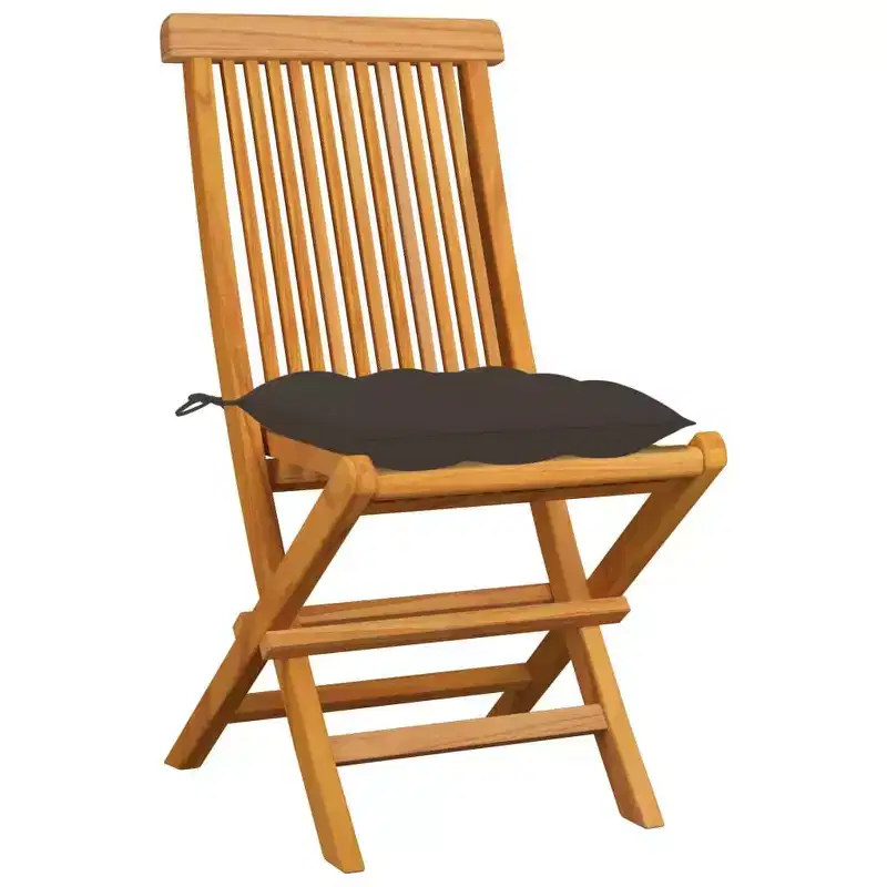 vidaXL Wooden Folding Patio Chairs, Solid Teak Hardwood, Complete Set of 4, w/ Taupe Seat Cushions, Lightweight, Portable, Easy Clean, Comfortable