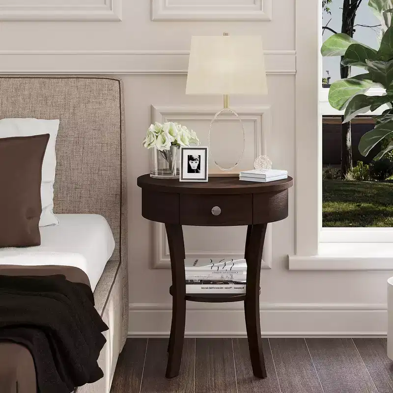 tier Side End Sofa Table Round Nightstand Bedroom Living Room White/Espresso/Black