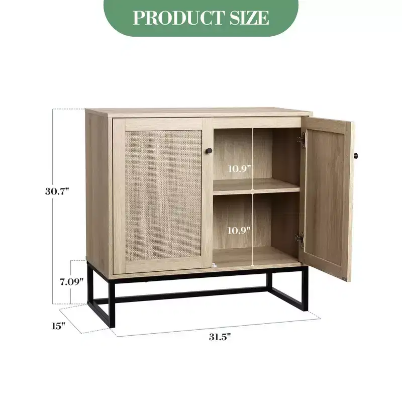 COZONY Farmhouse 2-Door Rattan Storage Cabinet, Sideboard Buffet Accent Cabinet, Farmhouse Console Table w/ Storage, Multifunctional Kitchen Cupboard