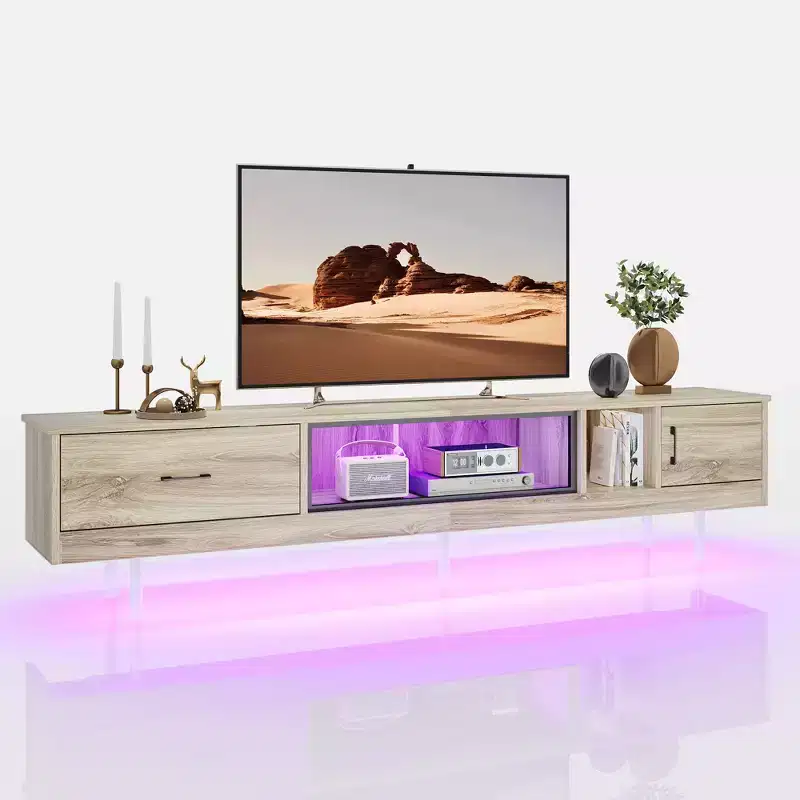 Bestier 80 TV Stand with Storage for TVs up to 85, LED High Glossy Entertainment Center with Drawer, TV Console Media Center with Open Shelves