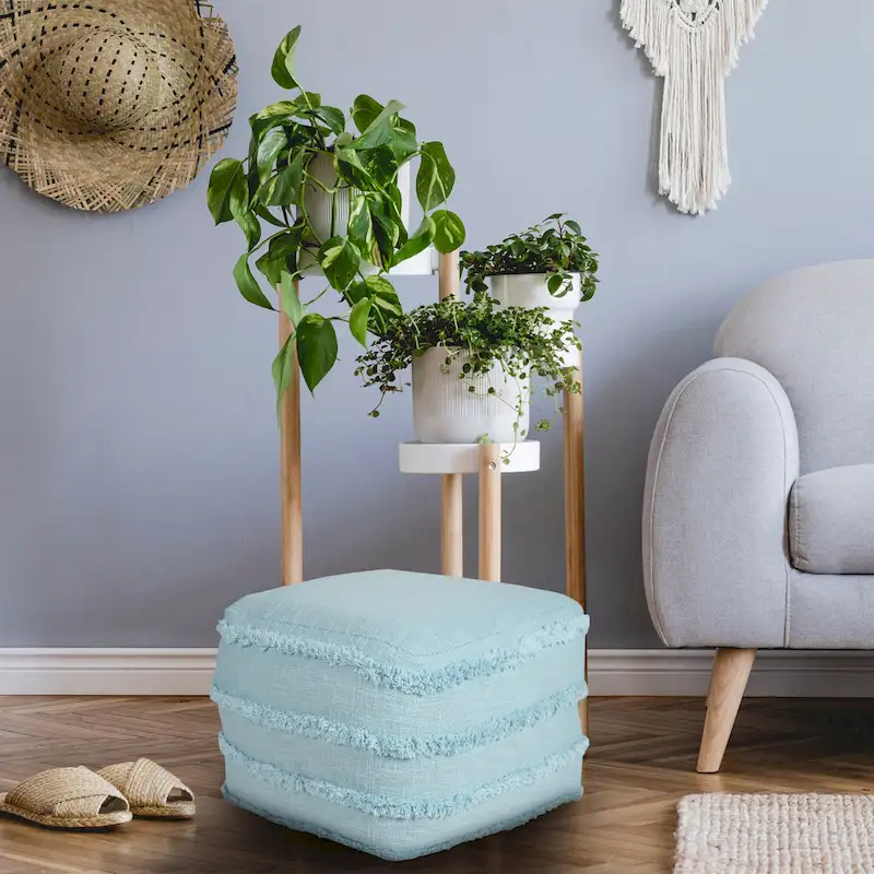 Sevita Solid Textured Stripe Pouf Ottoman