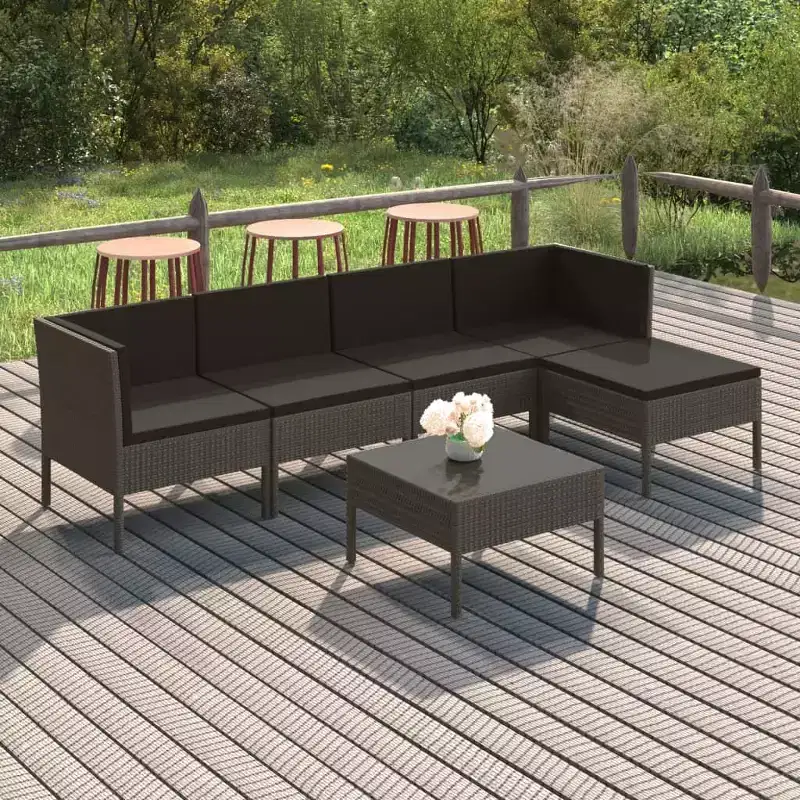 vidaXL Patio Lounge Set Outdoor Sectional Sofa Set Table Poly Rattan Gray