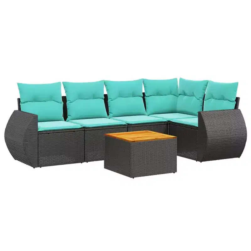 vidaXL 6 Piece Patio Sofa Set with Cushions Black Poly Rattan