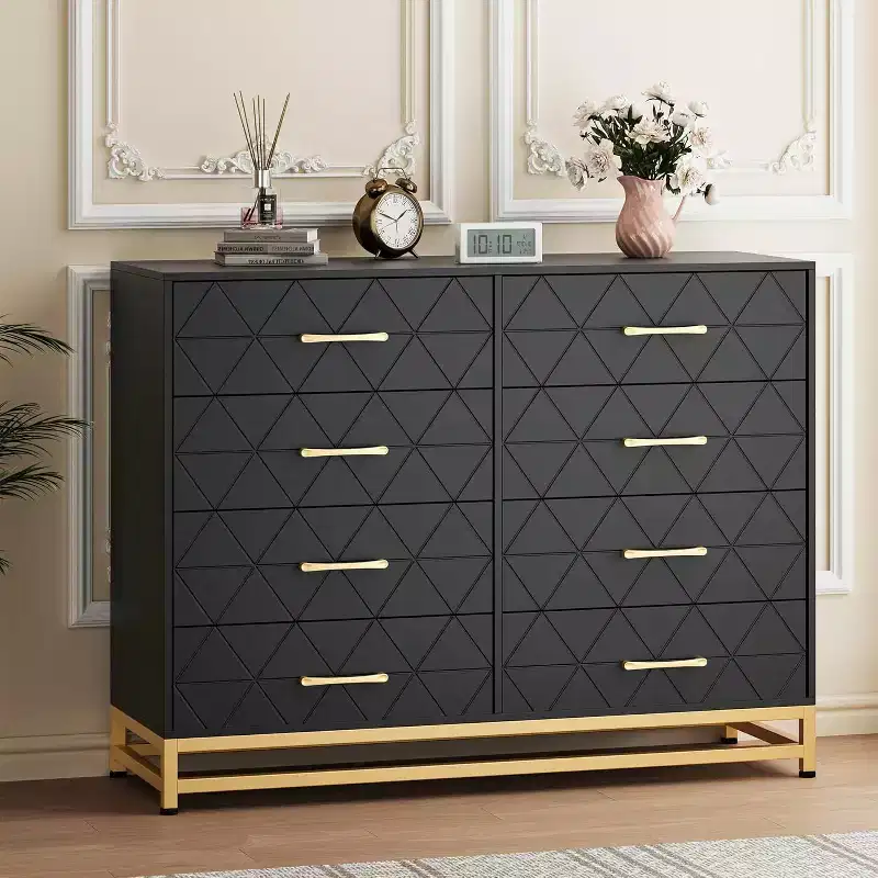 Dresser for Bedroom with 8 Drawer, TV Stand Dressers Chest of Drawers Large Wood Dresser for Storage and Organization