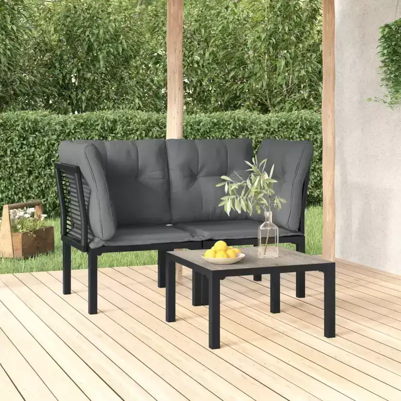 vidaXL Patio Furniture Set Outdoor Loveseat Sofa Black and Gray Poly Rattan