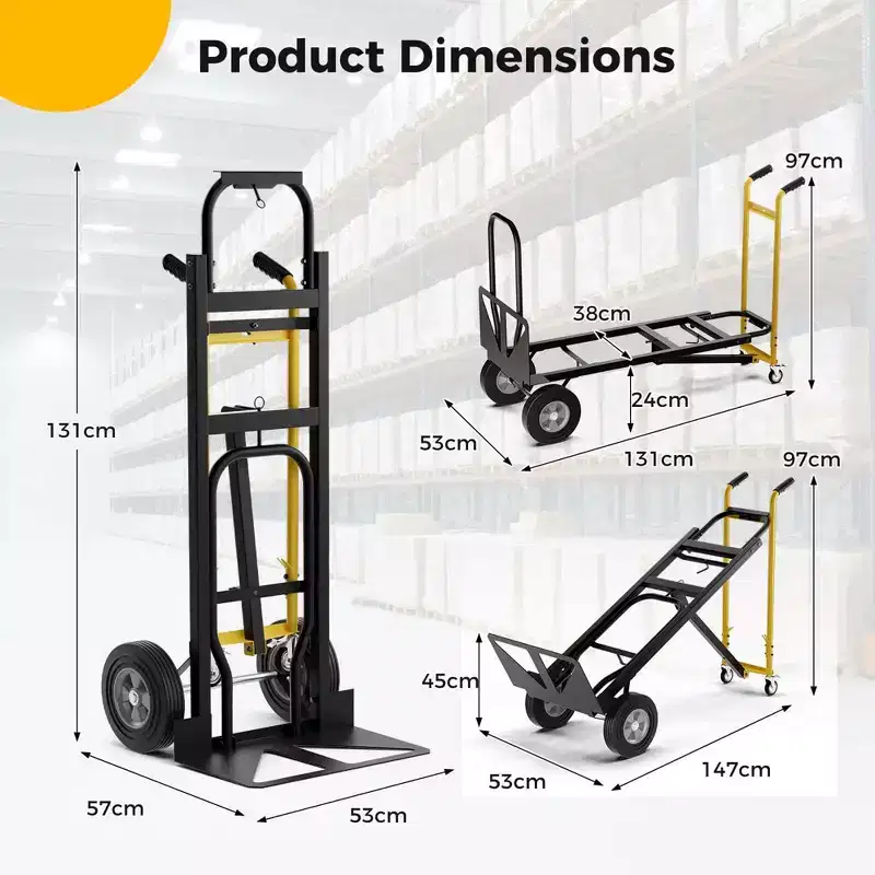 Costway 3-in-1 Convertible Hand Truck with 4 Rubber Wheels 1000 lbs Max Load Capacity