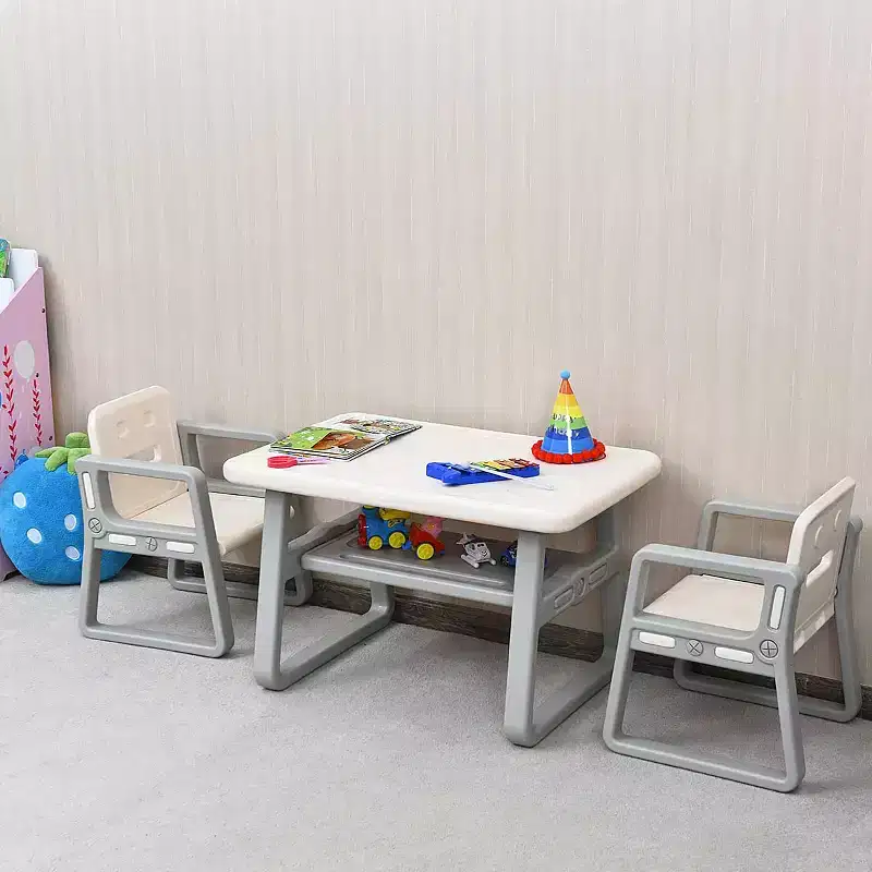 Costway Kids 2-in-1 Table and 2 Chairs Set Activity Table With Storage Shelf Baby