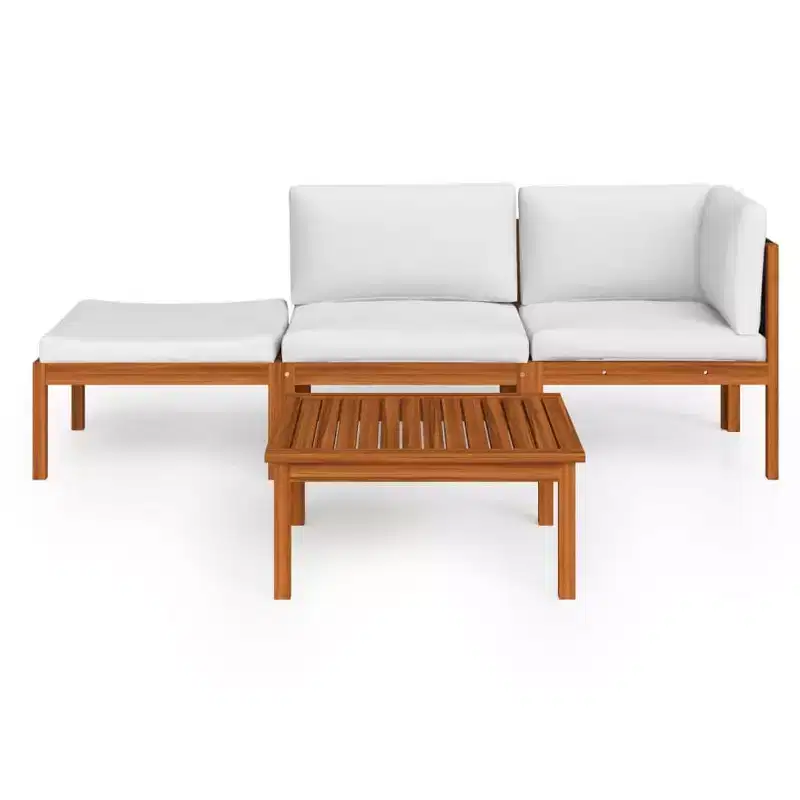 vidaXL 4 Piece Modern Patio Lounge Set - Cream Solid Acacia Wood with Comfortable Cushions - Timeless Design for Garden, Patio or Living Room