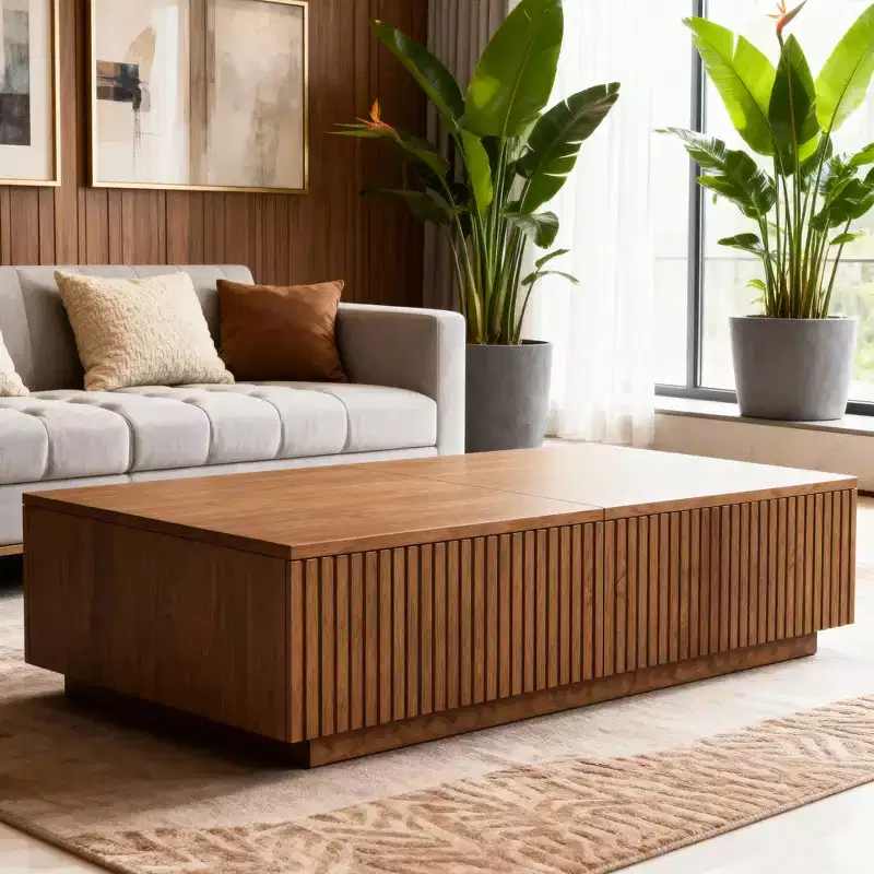 51.1 Mid-Century Modern Lift Top Coffee Table, Walnut Rectangular Center Table for Living Room