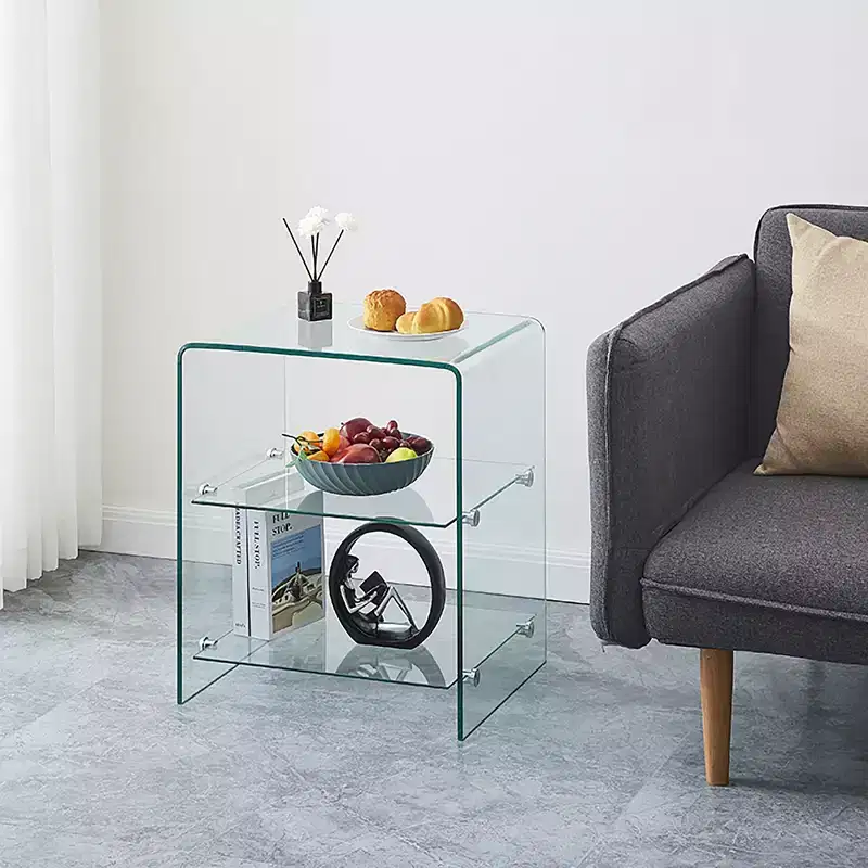 2-Tier Tempered Glass Side Table, Clear Modern End Table for Living Room and Bedroom