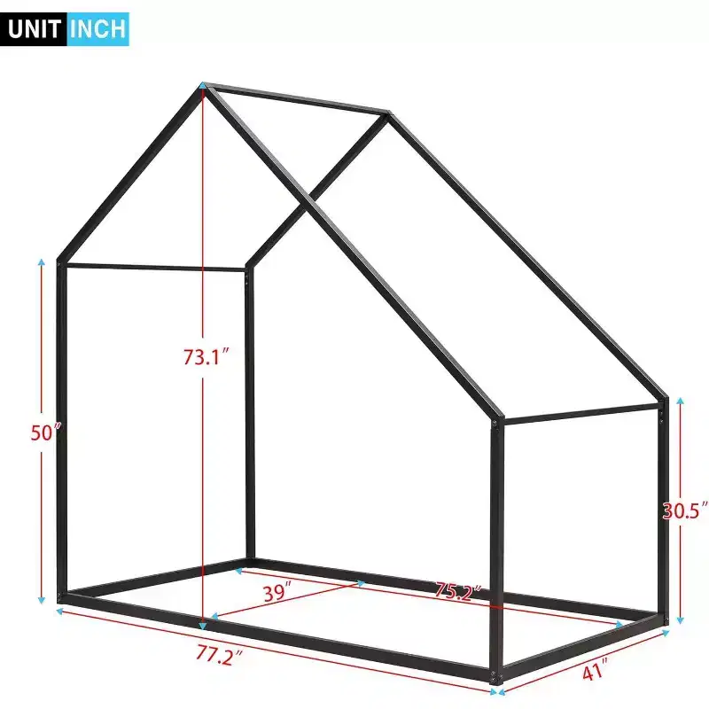 Acekool Kids House Bed - Twin Metal Frame with Roof