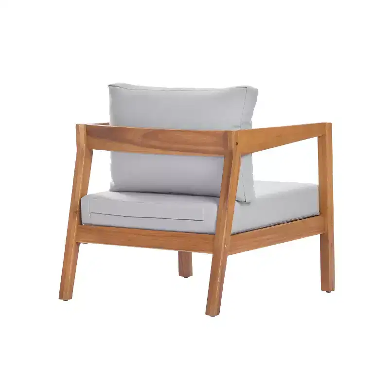 Christopher Knight Home Marine Farmhouse Acacia Wood Upholstered Patio Lounge Chair with Cushion