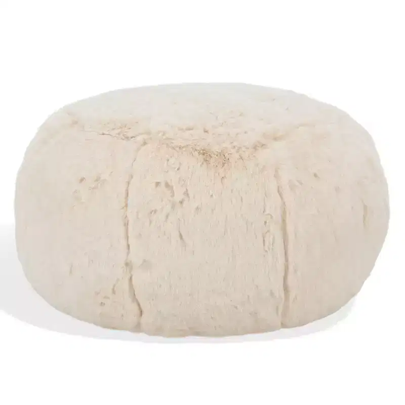Round Pouf Ottoman, Creme, 100% Polyester, 275 lb Capacity, Made in USA