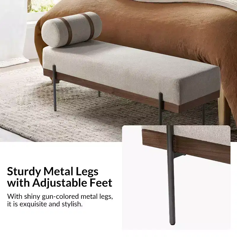 Entryway Bench with Removable Pillow, Industrial Style