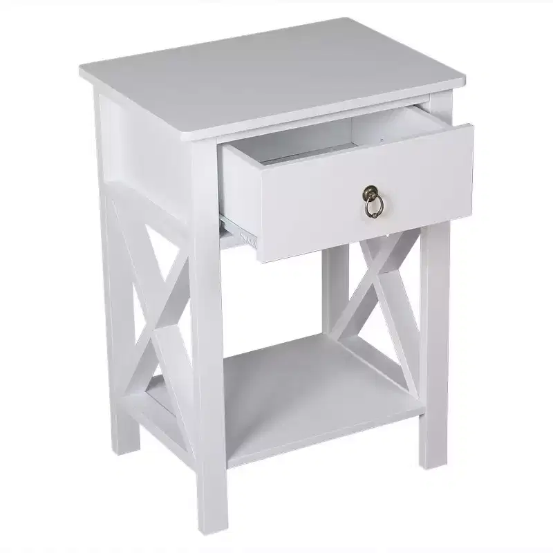1-Drawer White MDF Nightstand – 15.75