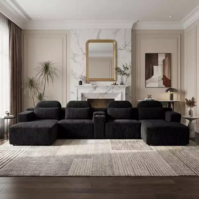 GDFStudio Velmoura Modern U-Shaped Corduroy Upholstered Sectional Sofa with Cup Holders